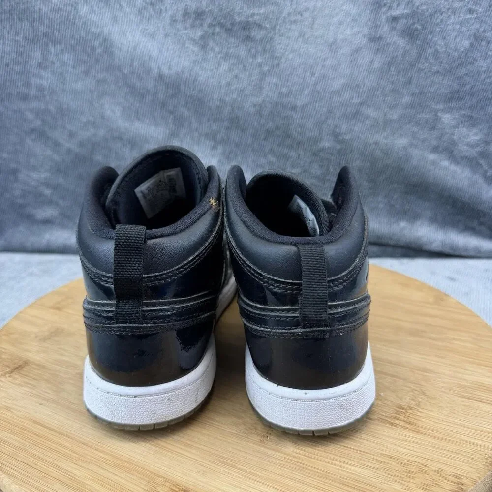 Jordan Air Jordan 1 Mid Shoes Boys Size 3Y Black Patent Sneakers DV1339-004